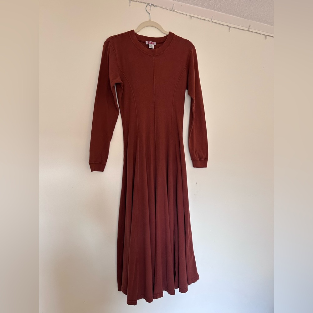 VINTAGE FADS Terracotta Cotton Crew Neck Long Sleeve Full Skirt Long Dress Sz M